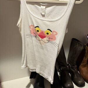 White Tank Top with Pink Panther Graphic